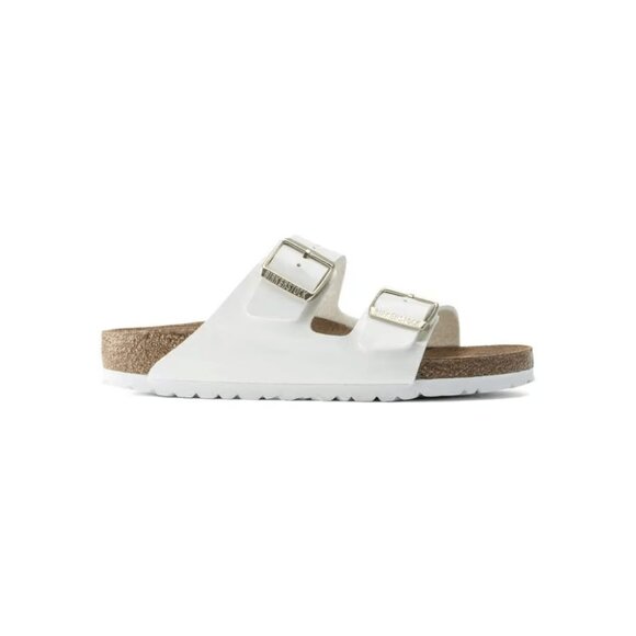 Birkenstock White Two-Strap Arizona Sandal with Gold Buckles main image 4